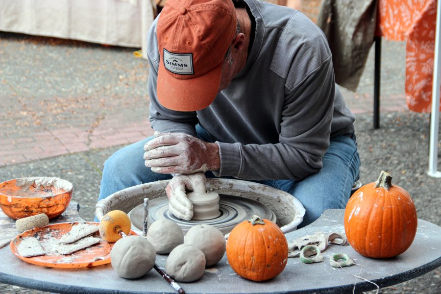 Terracotta Pottery hosts an outdoor event on Main St where workers and attendees were welcome to observe, learn, and participate in pottery making. Oct 7.