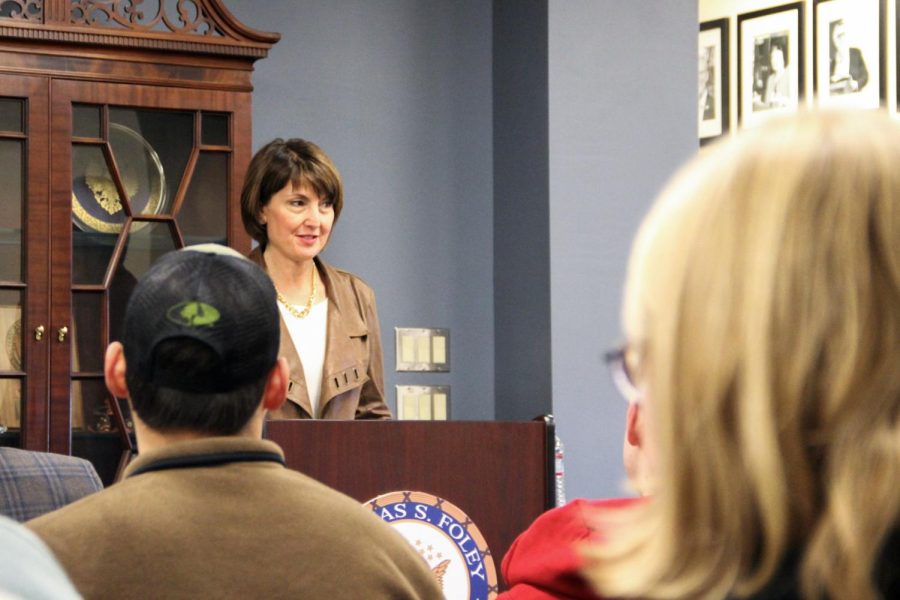 Cathy McMorris Rogers answers questions from students at the Foley Talk, Oct. 27.