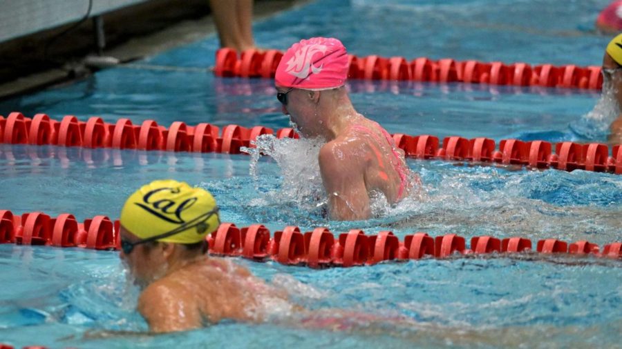 WSU swim team competing against Cal, Oct. 16 2022.