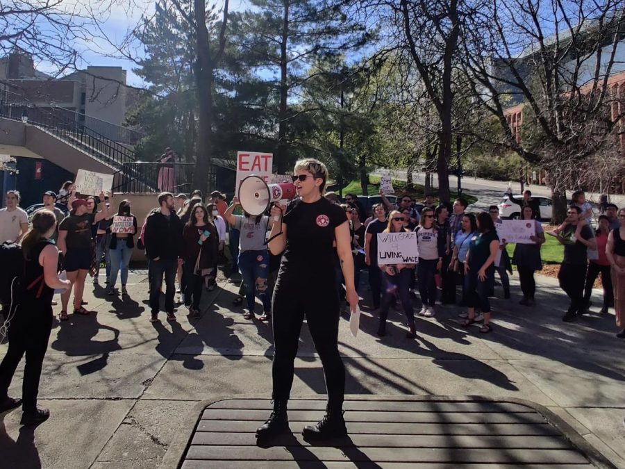 Academic student employees rally at WSU Pullman, preparing to file their petition to unionize, May 4. 