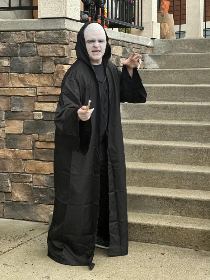 Chase Potter dressed as Voldemort on Halloween.