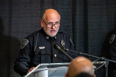 Moscow Police Operations Captain Roger Lanier addresses the media during a press conference regarding the homicides of four University of Idaho students, Nov. 20, in Moscow, Idaho. 