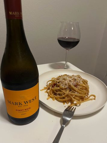This is Mark West’s Pinot Noir and a plate of the bolognese I made with it.