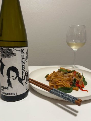 This is the Kung Fu Girl Riesling and the drunken noodles I made with it.