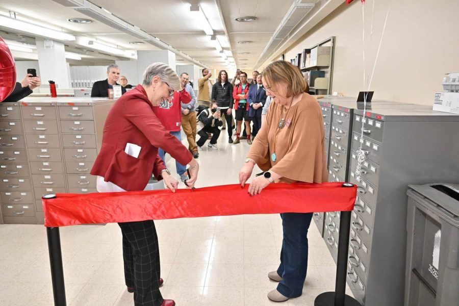 Chancellor Elizabeth Chilton cutting the ribbon on Jan. 23, 2023 at the unveiling of the Veterans & Military Affiliated Student Center. 