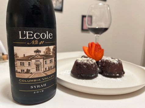 This is the L’Ecole No. 41’s Columbia Valley Syrah and the chocolate lava cakes my partner Kestra Engstrom made.