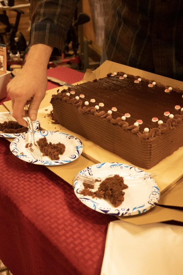 B & L Bicycles gave away chocolate cake to customers Feb. 9.