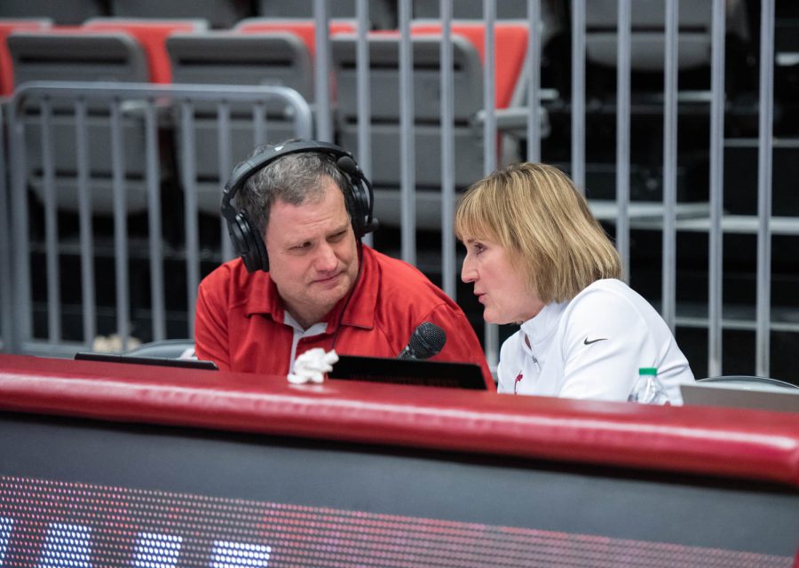 WSU women’s basketball head coach Kamie Ethridge talks during a post game interview after an NCAA basketball game against Cal, Sunday, Feb. 5, 2023, in Pullman, Wash.