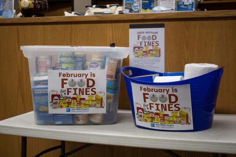 Food for Fines donation bins at Whitman County Librarys Colfax branch.