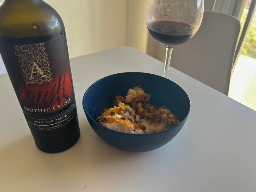 This is the 2020 Apothic Crush Soft Red Blend with the shepherd’s pie.