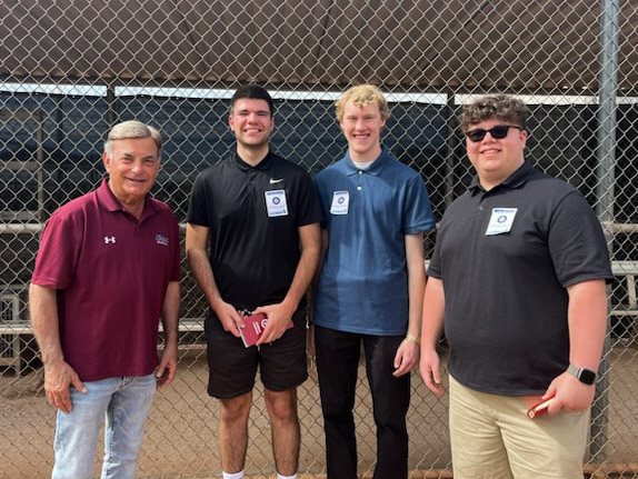 Seattle Mariners play-by-play broadcaster Rick Rizzs (left) spent time with Evergreen baseball writer Jake Hull (center left), sports editor Sam Taylor (center right) and deputy sports editor Trevor Junt (right) March 14, 2023 at the Peoria Sports Complex.