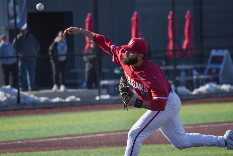 WSU+pitcher+Grant+Taylor+throws+a+pitch+during+an+NCAA+baseball+game+against+Southern+Indiana%2C+Sunday%2C+March+5%2C+2023%2C+in+Pullman%2C+Wash.