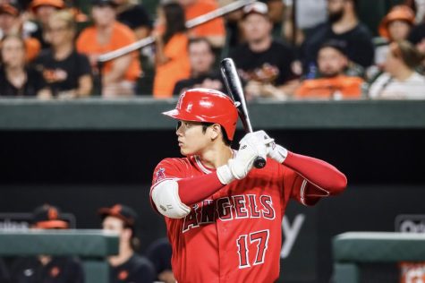 Shohei Ohtani batting in an MLB game.
