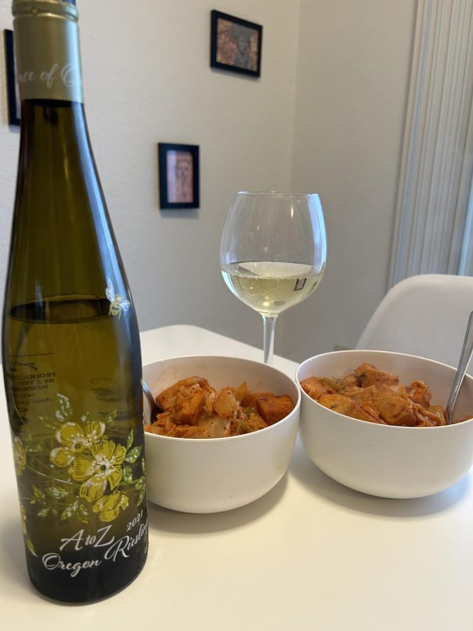 This is the 2021 A to Z Wineworks Riesling with the tofu kimchi over rice.
