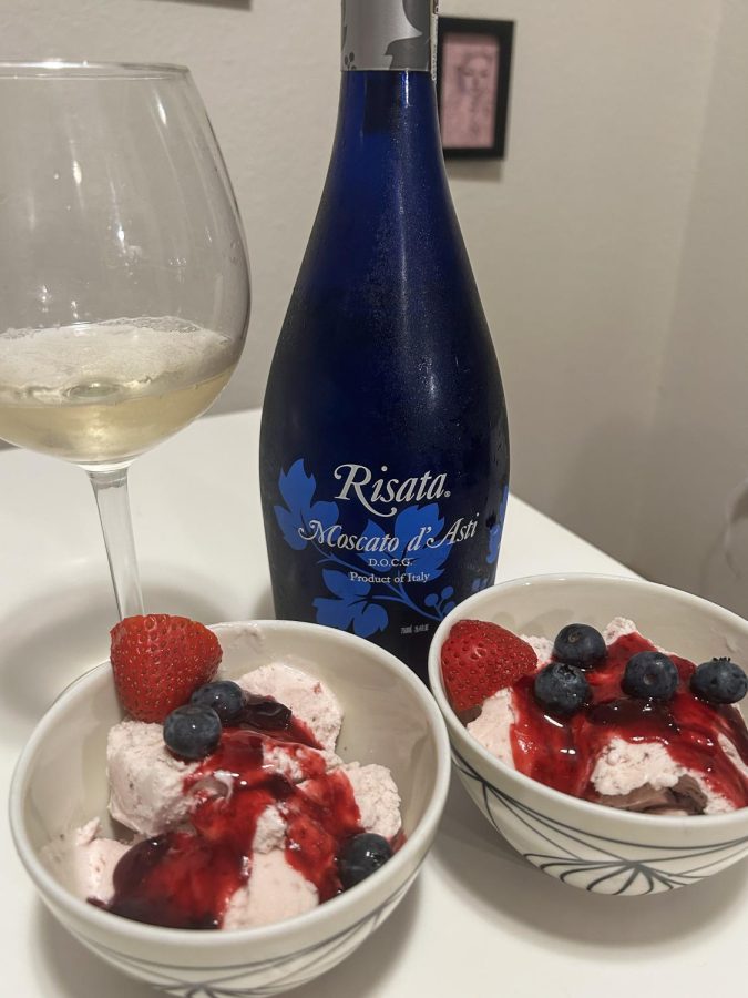 This is the 2021 Risata and Moscato d’Asti with strawberry ice cream and a berry syrup.