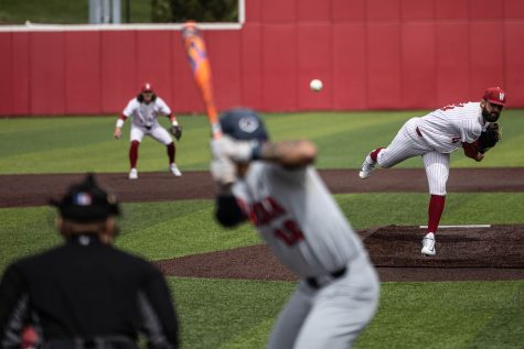 WSU pitcher Grant Taylor throws a pitch during an NCAA baseball game against Arizona, April 16, 2023, in Pullman, Wash.