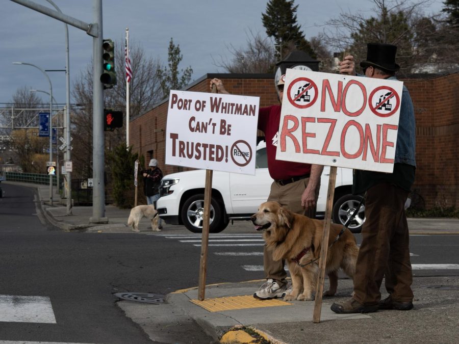 Protestors holds signs rejecting the biodiesel plant rezoning, Pullman, Wash. April 10th.