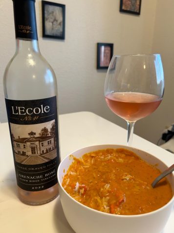 This is the 2021 L’ecole Grenache Rosé and a chicken tikka masala.