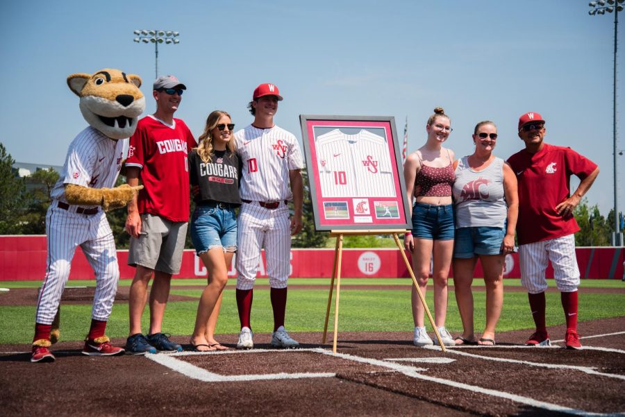 WSU senior Connor Barison is recognized for his contributions to the team ahead of last regular season game, May 20, in Pullman, Wash.