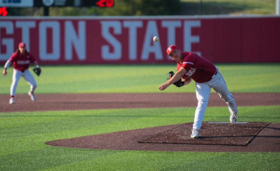 Spencer Jones delivers a pitch against Stanford, May 19.
