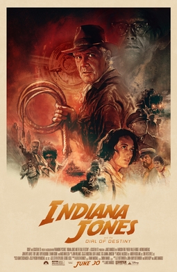 An official poster of Indiana Jones and the Dial of Destiny.