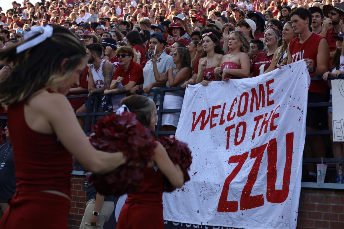 ZZUCRU held up a banner welcoming Wisconsin to Pullman and the student section, Sept. 9. 