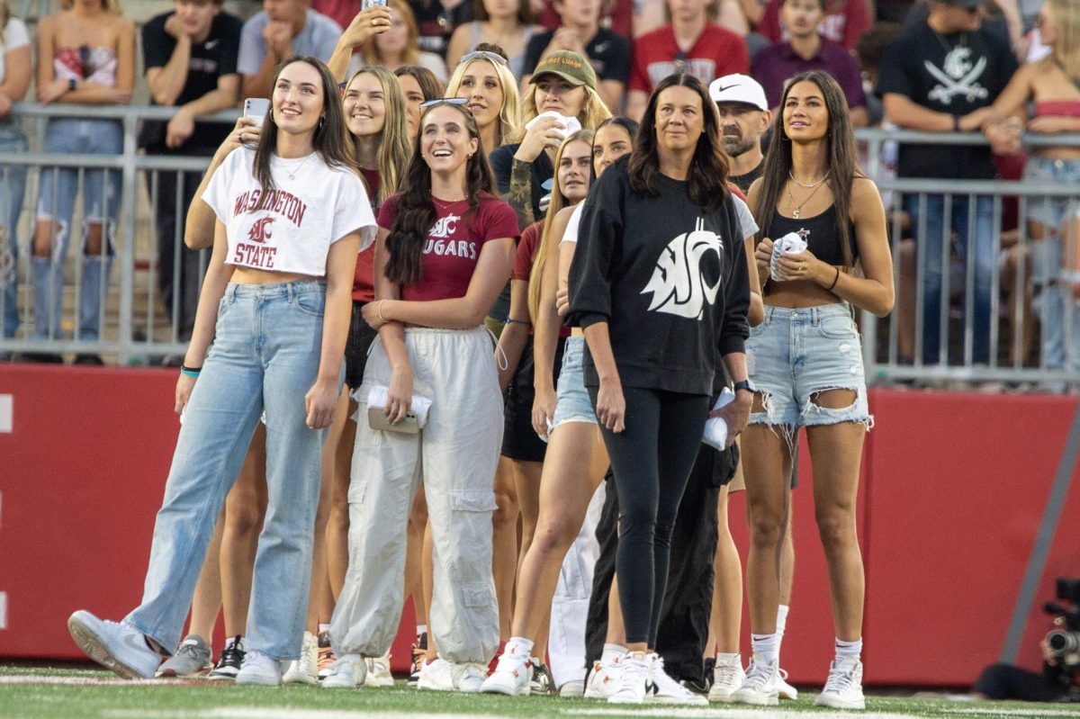 The WSU volleyball team is recognized for their win over BYU during the football game, Sept. 9. 