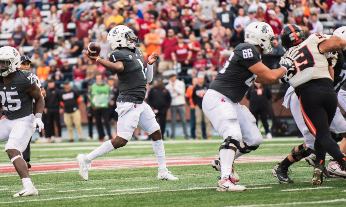 WSU+quarterback+Cameron+Ward+throws+the+ball+during+an+NCAA+football+game+against+Oregon+State%2C+Saturday%2C+September+23%2C+2023+in+Pullman%2C+Wash.
