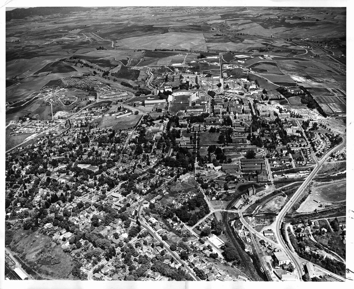 Aerial view of campus, 1950s
Courtesy of the Whitman County Historical Society - Donated by Moscow Pullman Daily News