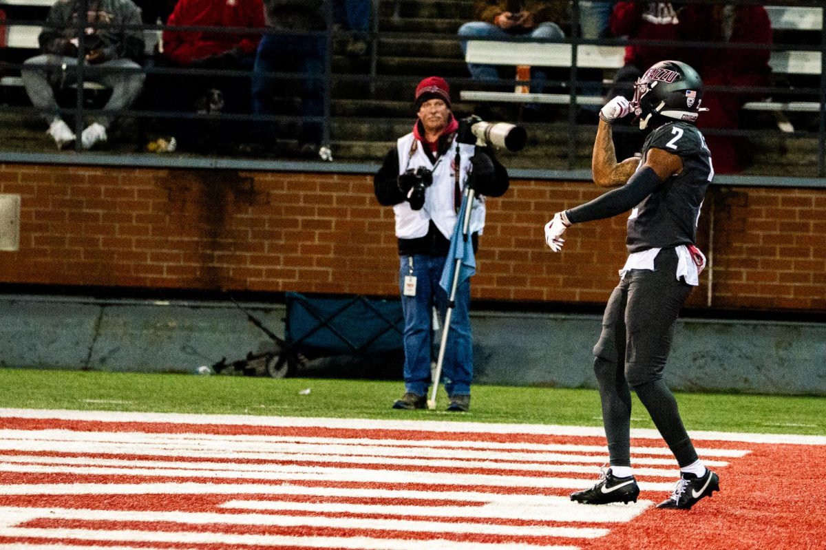 Kyle Williams does Shedeur Sanders celebration as the Cougs dominante the Buffaloes in a Friday night blowout, Nov. 17, in Pullman, Wash. 