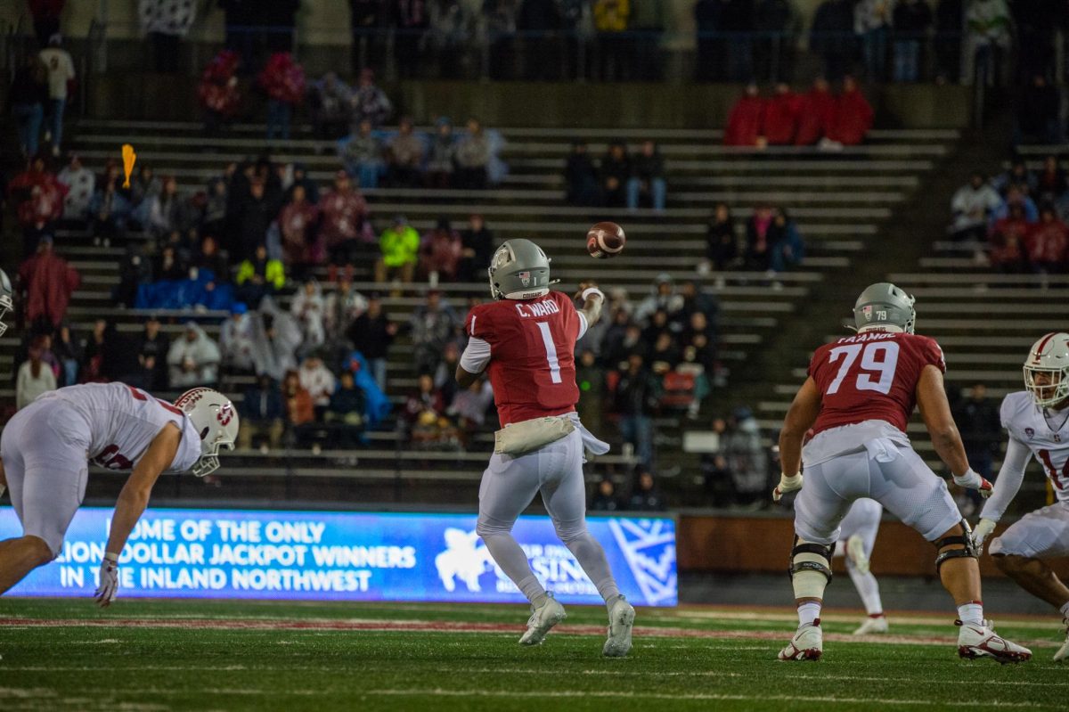 Cam Ward throws the ball against Stanford in the Cougs Family Weekend bout with the Cardinal, Nov. 4, in Pullman, Wash. 