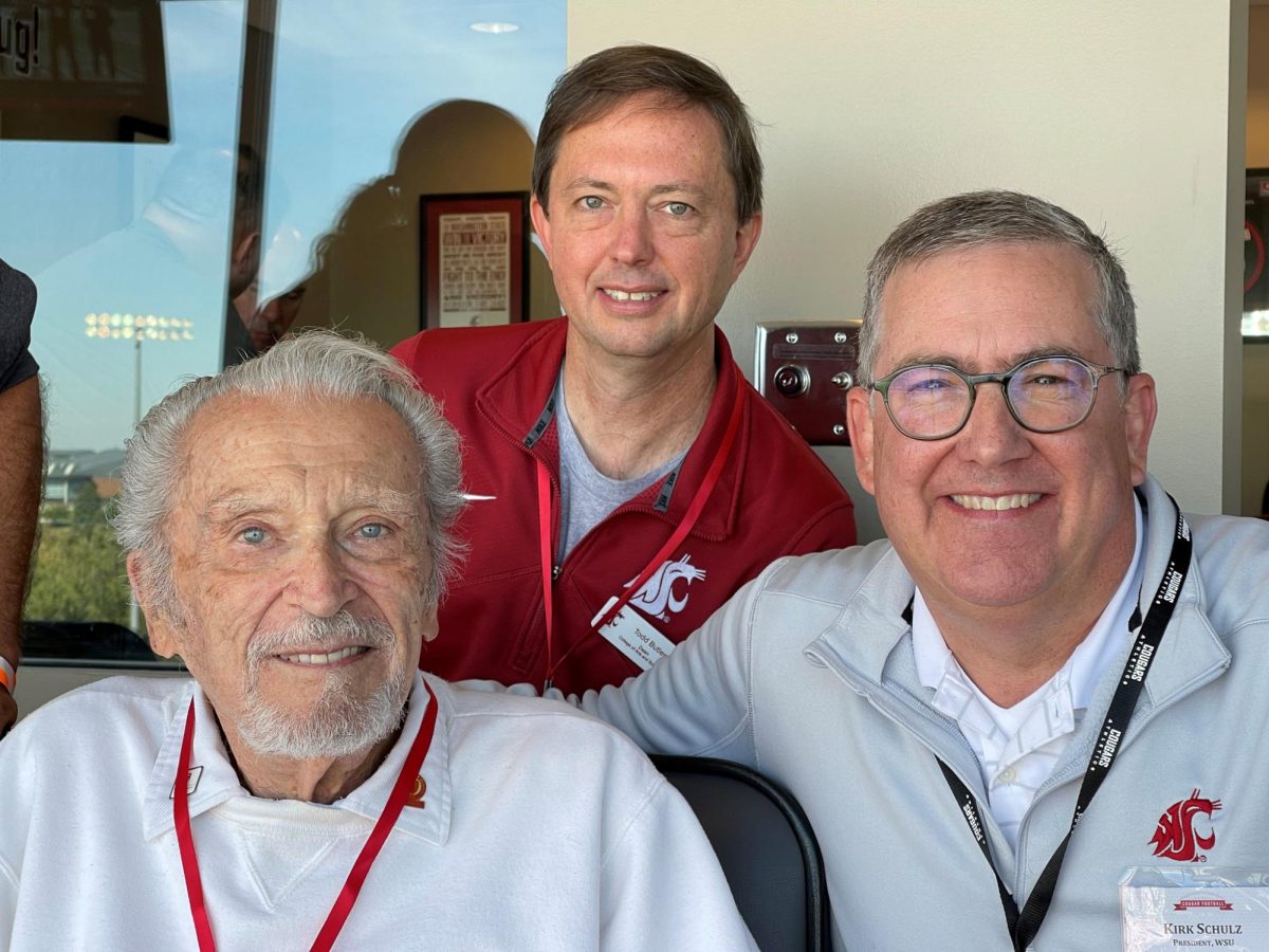 John Wiess with President Kirk Schulz and College of Arts & Sciences Dean Todd Butler