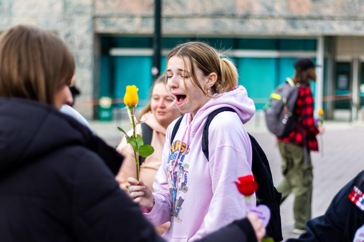 ASWSU handed out free roses to WSU Pullman students to celebrate Valentines Day, Feb. 14, in Pullman, Wash.