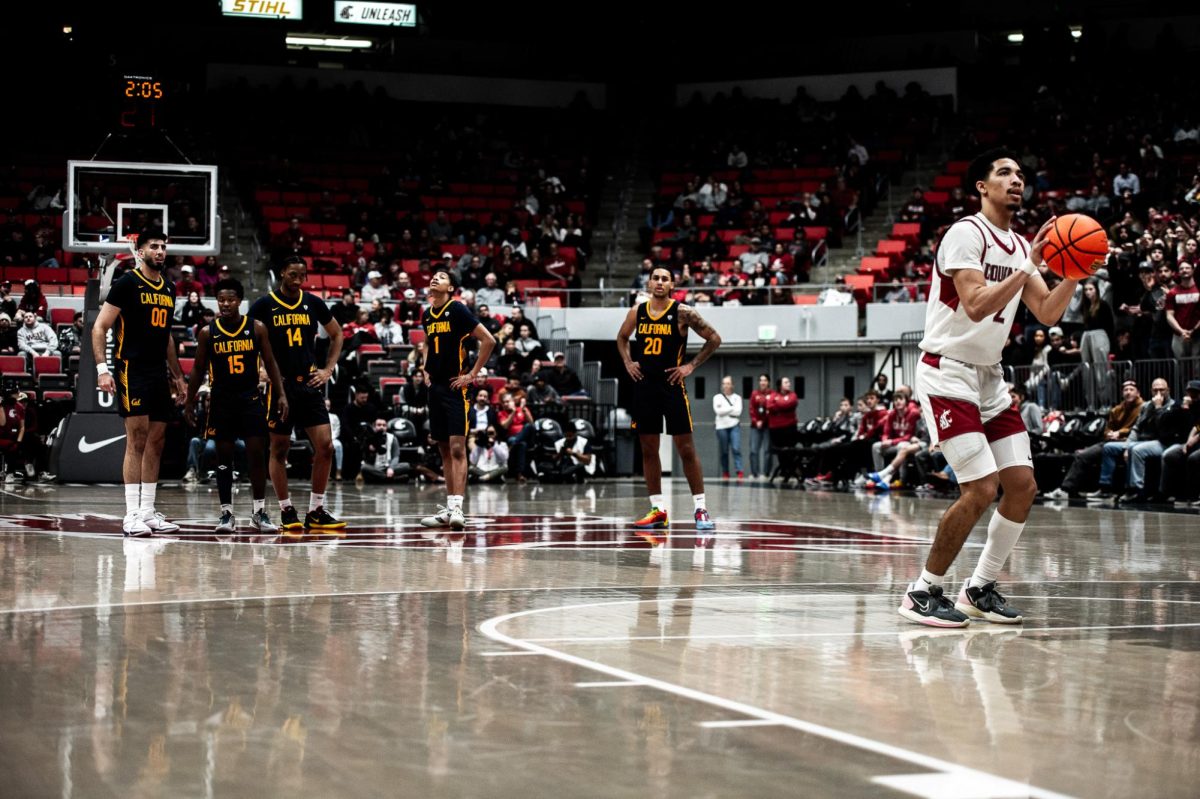 Myles Rice shooting a technical free-throw in the first half, Feb. 15, in Pullman, Wash.
