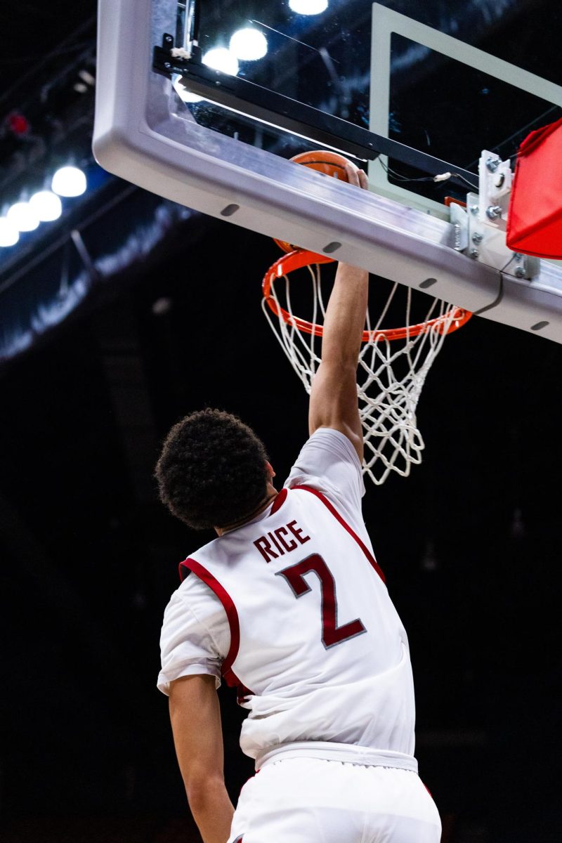 Guard Myles Rice goes for a swift layup during an NCAA mens basketball game against Cal, Feb. 15, 2024, in Pullman, Wash. 