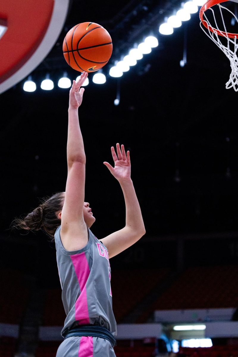WSU guard Eleonora Villa shoots the ball during an NCAA womens basketball game against Stanford, Feb. 11, 2024, in Pullman, Wash. 