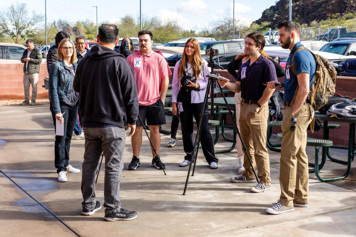 Murrow students interviewing a MLB reporter on the first day in Arizona, March 8, in Tempe, Arizona. 