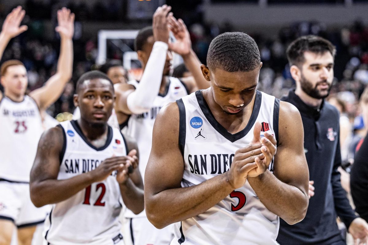 SDSU+players+head+to+the+locker+room+after+defeating+UAB+9-65+in+the+first+round%2C+March+22%2C+2024%2C+in+Spokane%2C+Wash.