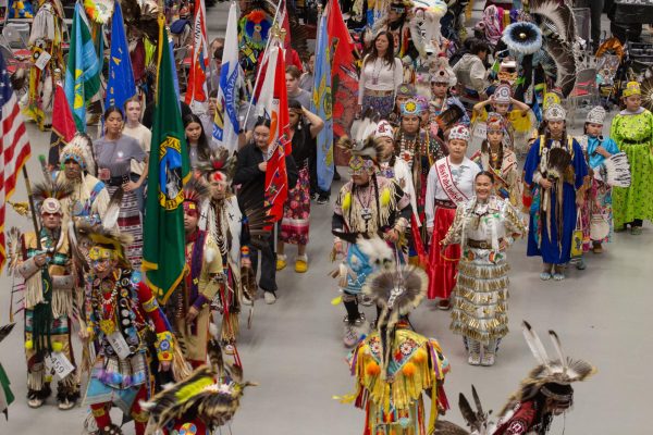 The second Grand Entry of the 46th annual Pah-Loots-Puu Powwow at Beasley Coliseum, March 30, in Pullman, Wash.