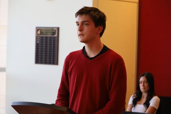 WSU student Connor Luce saying WSU needs to disassociate with corporations taking part in the Gaza genocide at Wednesdays ASWSU meeting
