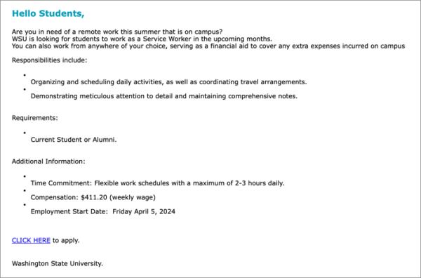 An example of the emails being sent out to students