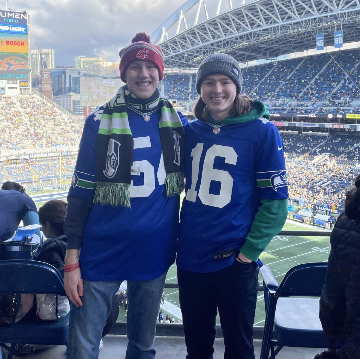 Hayden+Stinchfield+and+Sam+Taylor+at+a+Seahawks+game%2C+December+31%2C+2023%2C+at+Lumen+Field+in+Seattle.+Courtesy+of+Sam+Taylor