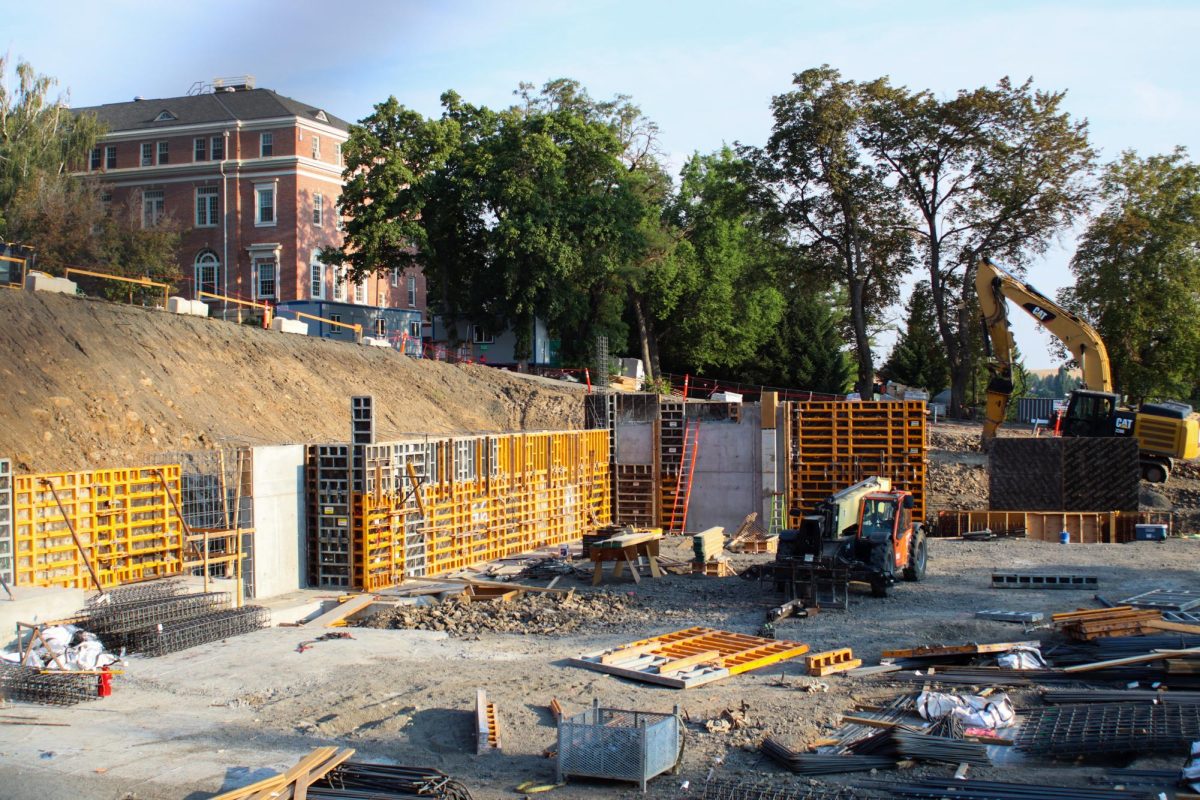 Construction of the Schweitzer Engineering Hall, Aug. 11, in Pullman, Wash.