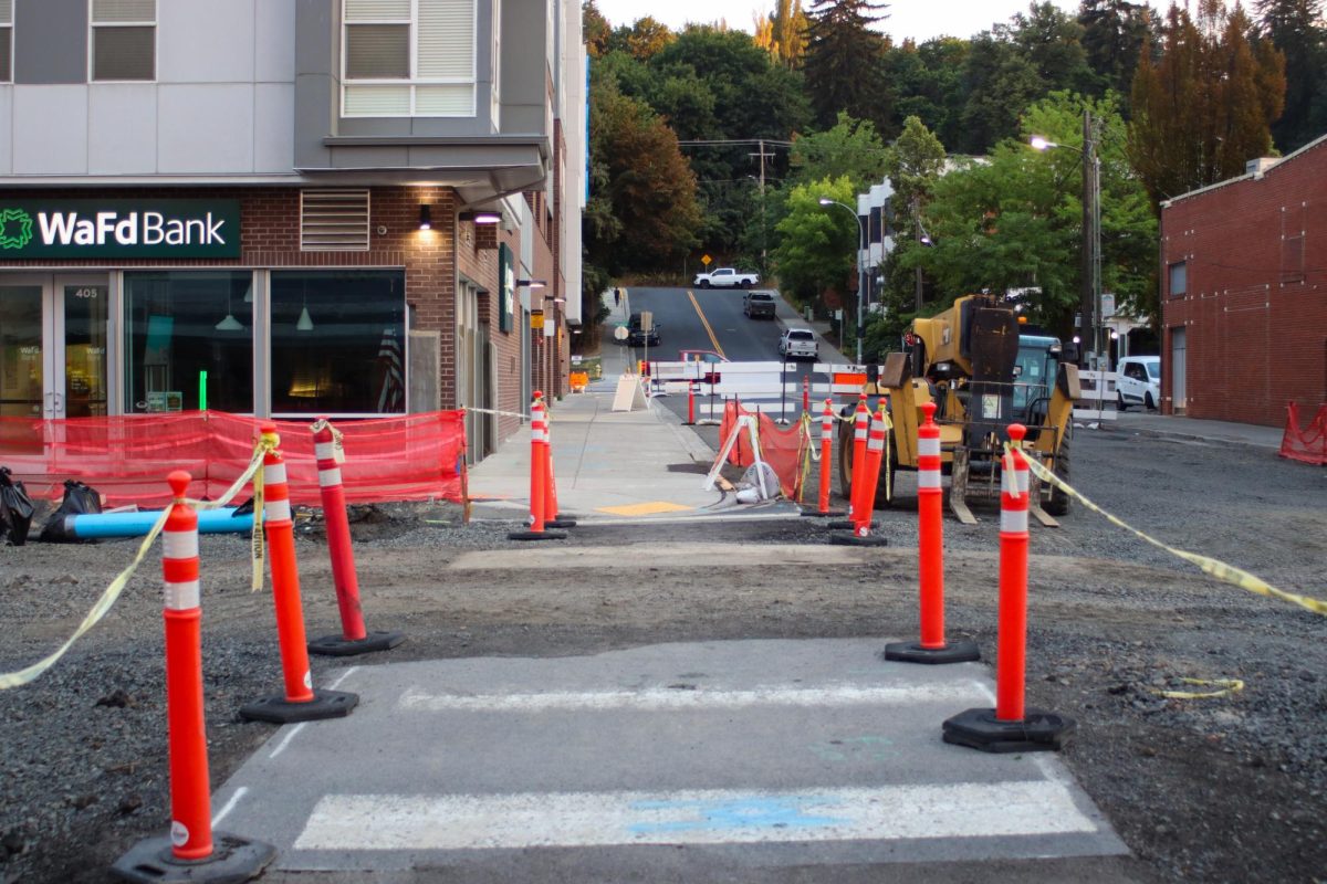 The crosswalk of the Main Street and Pine Street intersection allows for pedestrian downtown access, Aug. 13, in Pullman, Wash.