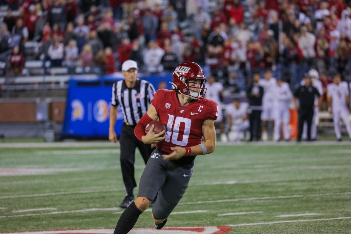 WSU QB John Mateer runs in open space in a week four win 54-52 over SJSU at Gesa Field in Pullman, Wash.