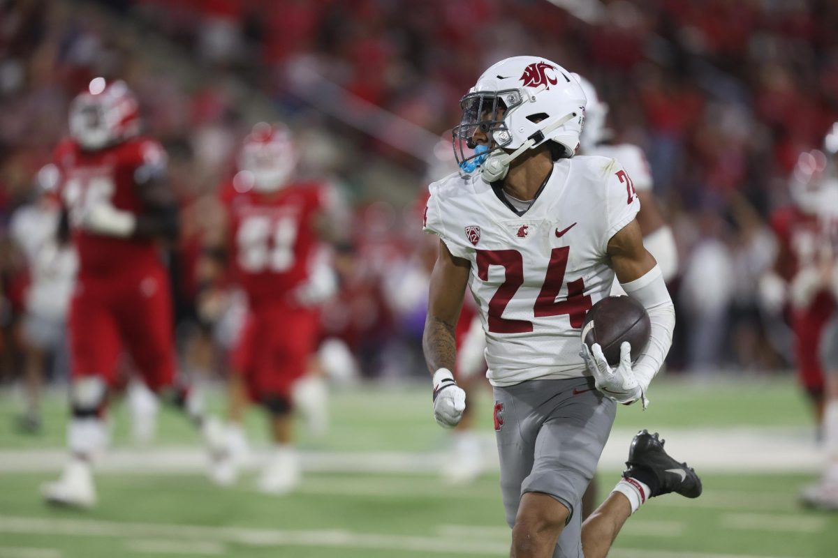 WSU cornerback Ethan O'Connor returns a go-ahead pick-six in a 25-17 football win over Fresno State in Fresno, Calif.