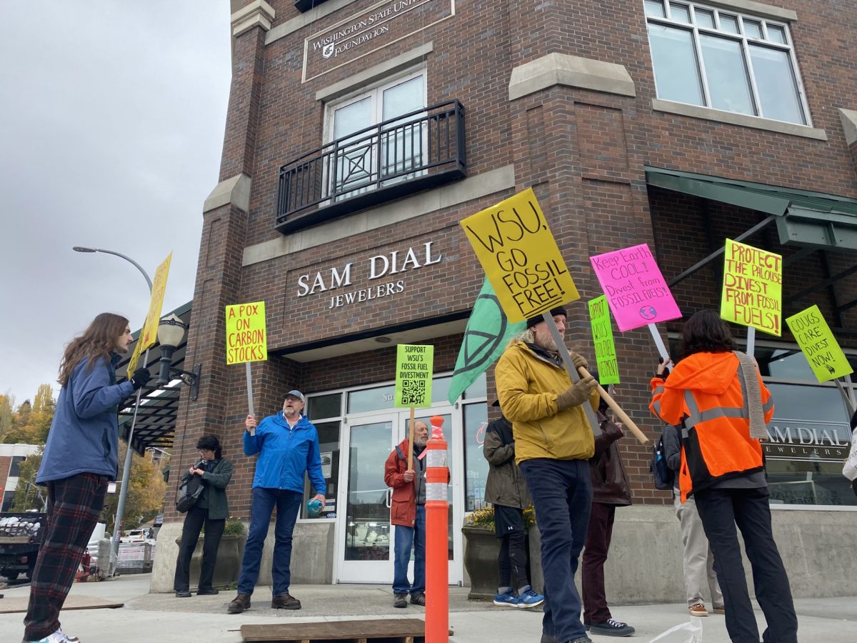 Fossil Free WSU demonstrators in downtown Pullman on Oct. 23, 2024, in Pullman, Wash.