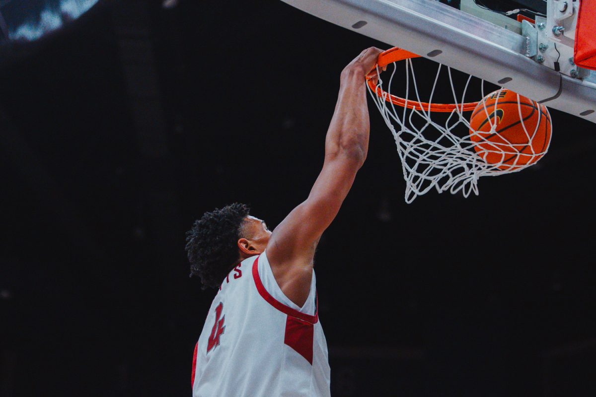 LeJuan Watts finishes a dunk for 2 points against Bradley, Nov. 9, in Pullman, Wash. 