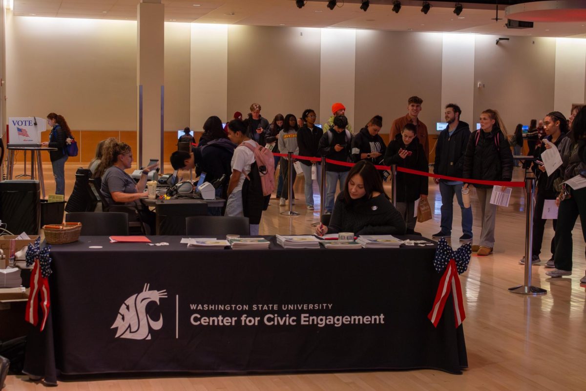 Students and community members lined up at the WSU Voting Hub in the CUB Senior Ballroom on Nov. 4