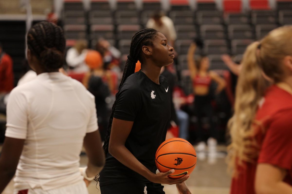 WSU freshman forward Dayana Mendes warms up pregame.